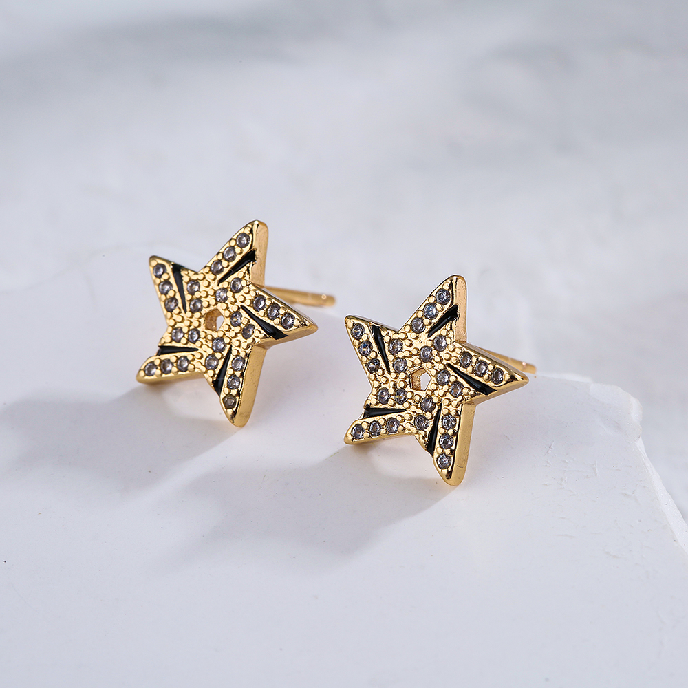 Fashion 18k Gold Plating Zircon Star Geometric Shape Copper Ear Stud Earrings display picture 2