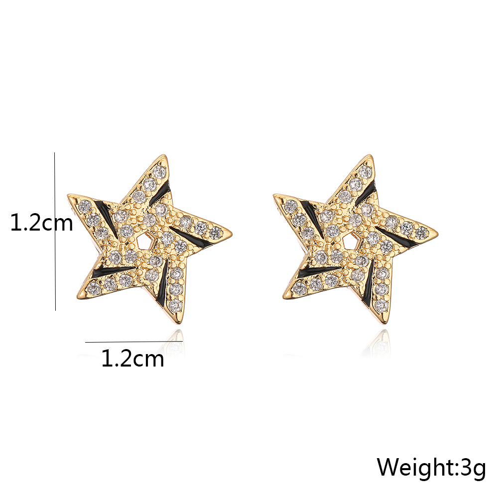 Fashion 18k Gold Plating Zircon Star Geometric Shape Copper Ear Stud Earrings display picture 3