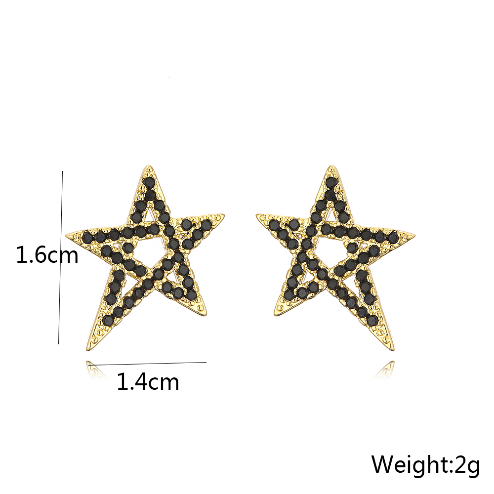 Fashion 18k Gold Plating Zircon Star Geometric Shape Copper Ear Stud Earrings display picture 4