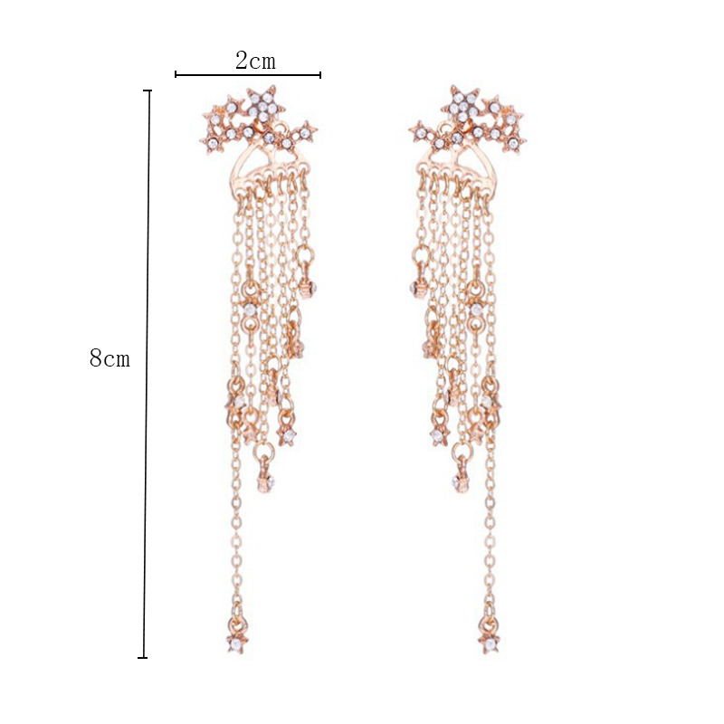 Fashion Ornament Long Tassel Rhinestone Inlaid Star Ear Studs display picture 1