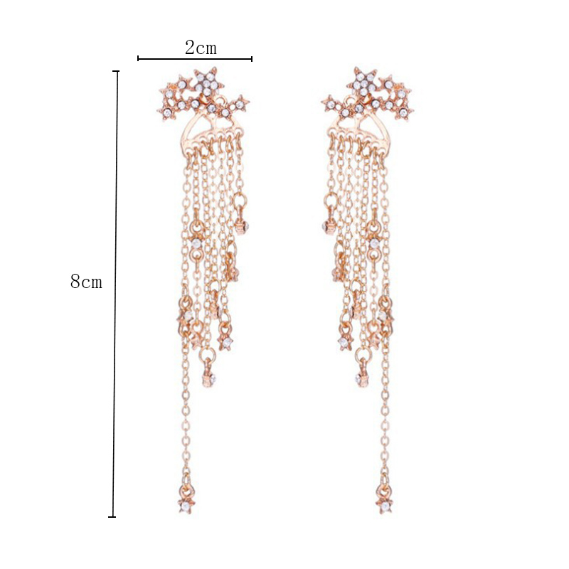 Ornement De Mode Long Gland Strass Incrusté Étoiles Oreille Goujons display picture 1