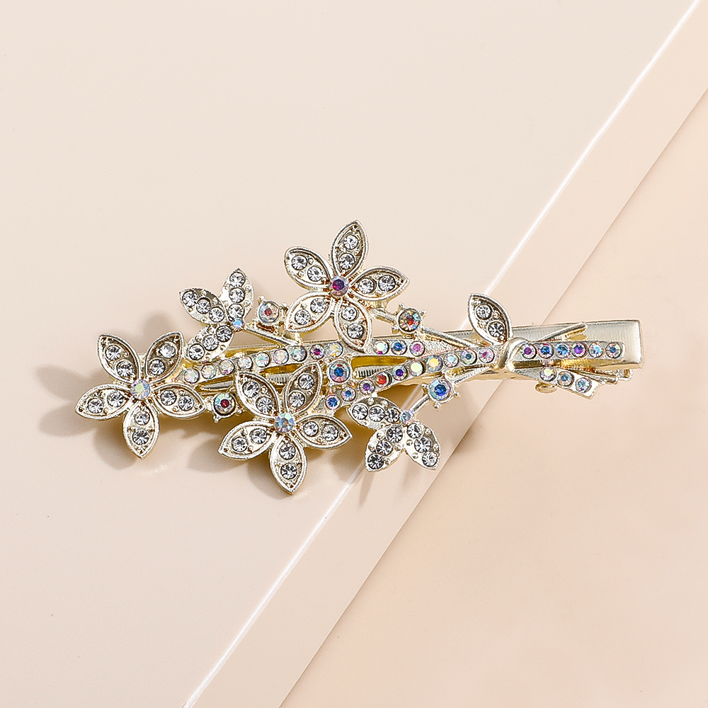 2022 New Fashion Elegant Golden Rhinestone Leaves Flower Duckbill Clip display picture 3