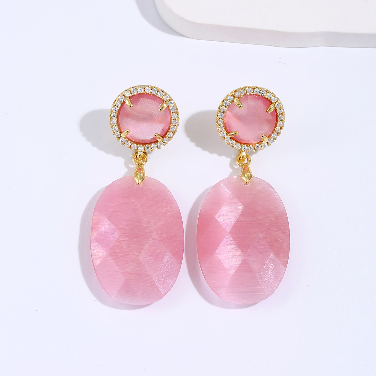 Fashion Pink Pendant Oval Copper Acrylic Drop Earrings display picture 3
