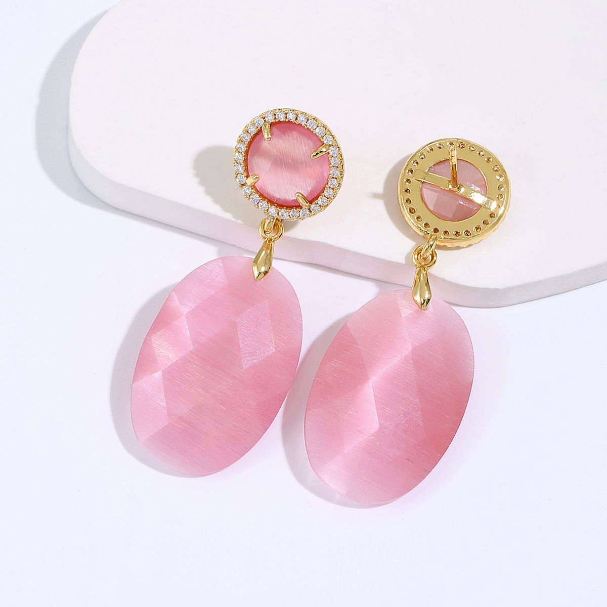 Fashion Pink Pendant Oval Copper Acrylic Drop Earrings display picture 4