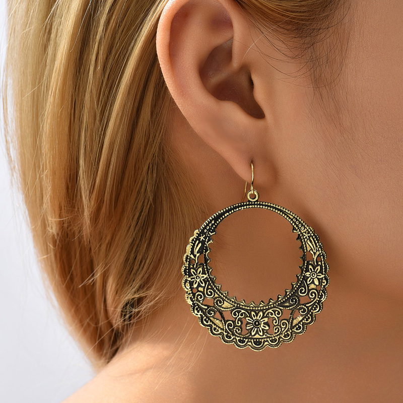 Fashion Simple Retro Geometric Circle Hollow Pattern Vintage Acrylic Earrings display picture 1