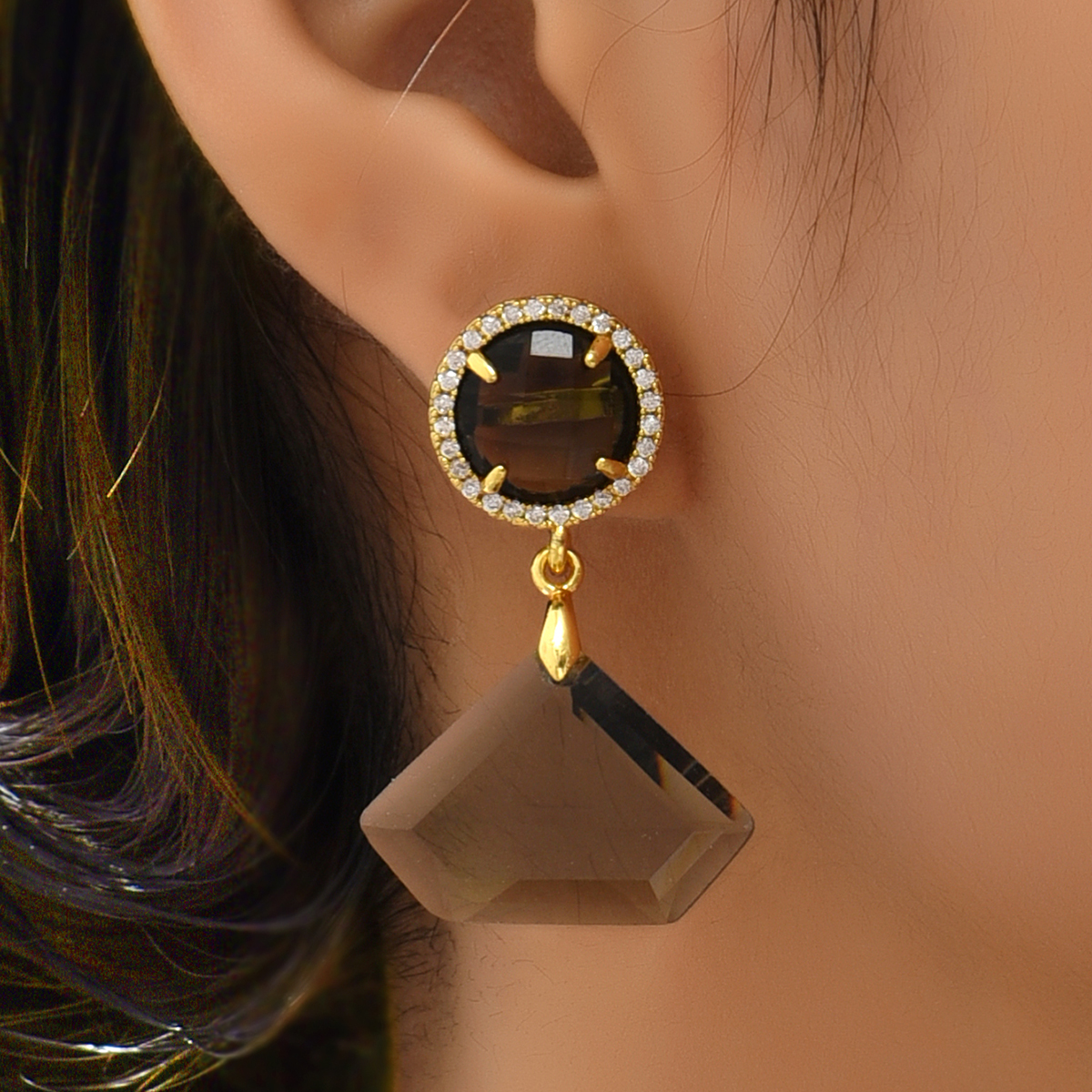 Elegant Geometric Copper Drop Earrings Gold Plated Zircon Copper Earrings 1 Pair display picture 4