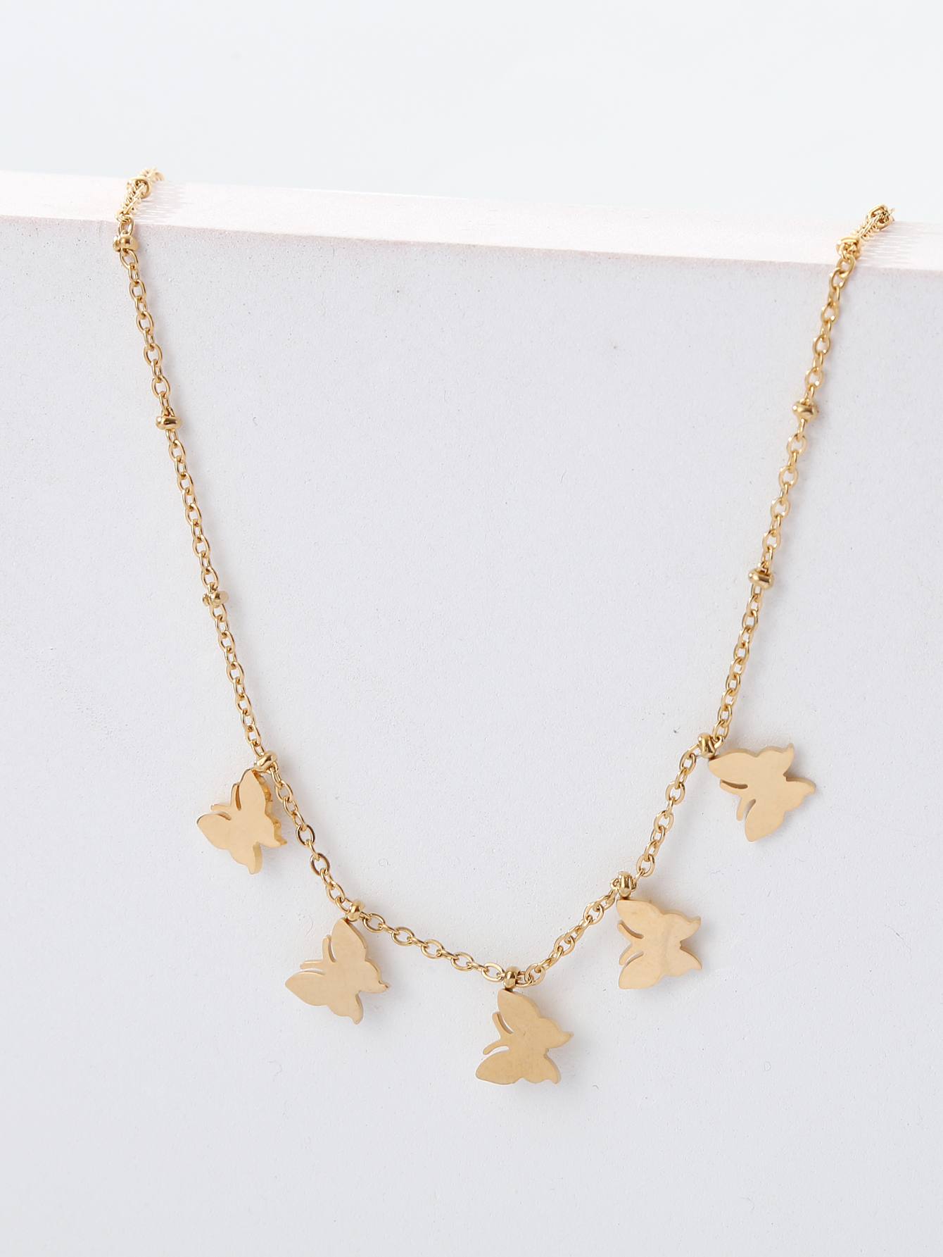 Fashion Stainless Steel Plated 18k Golden Butterfly Bead Necklace Pendant display picture 3