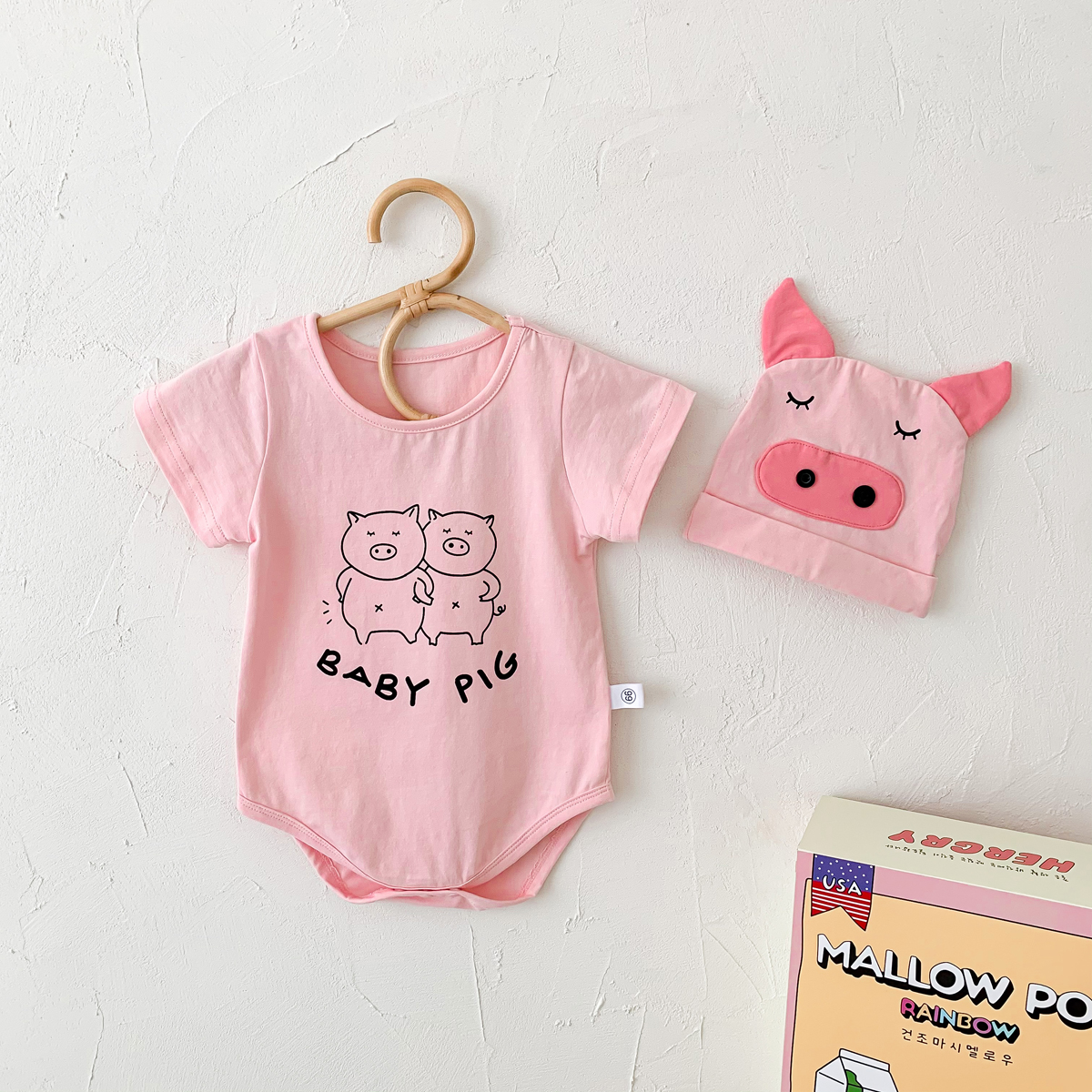 Cute Pinkpig Short Sleeved Romper Hat Two Piece Sets display picture 1