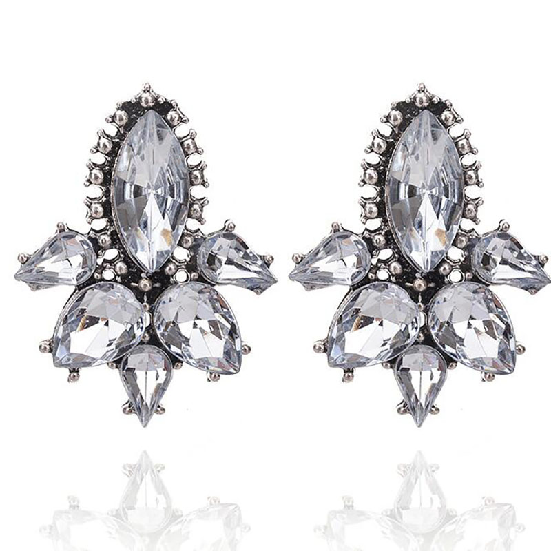 Fashion Retro Classic Gem Flower Water Drop Alloy Earrings display picture 1