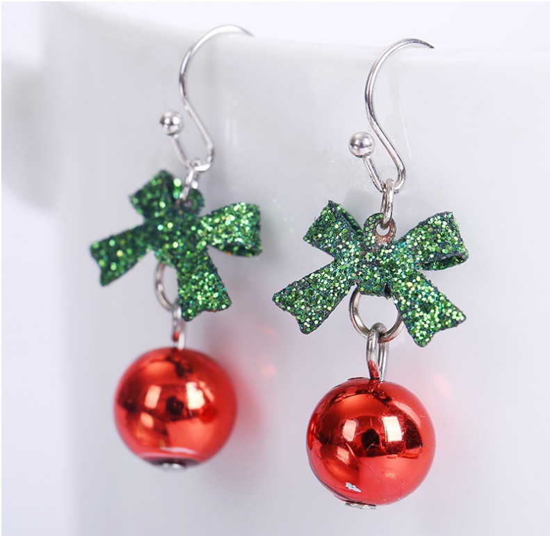 Fashion Cute Sweet Glitter Bow Red Bead Alloy Earrings display picture 1