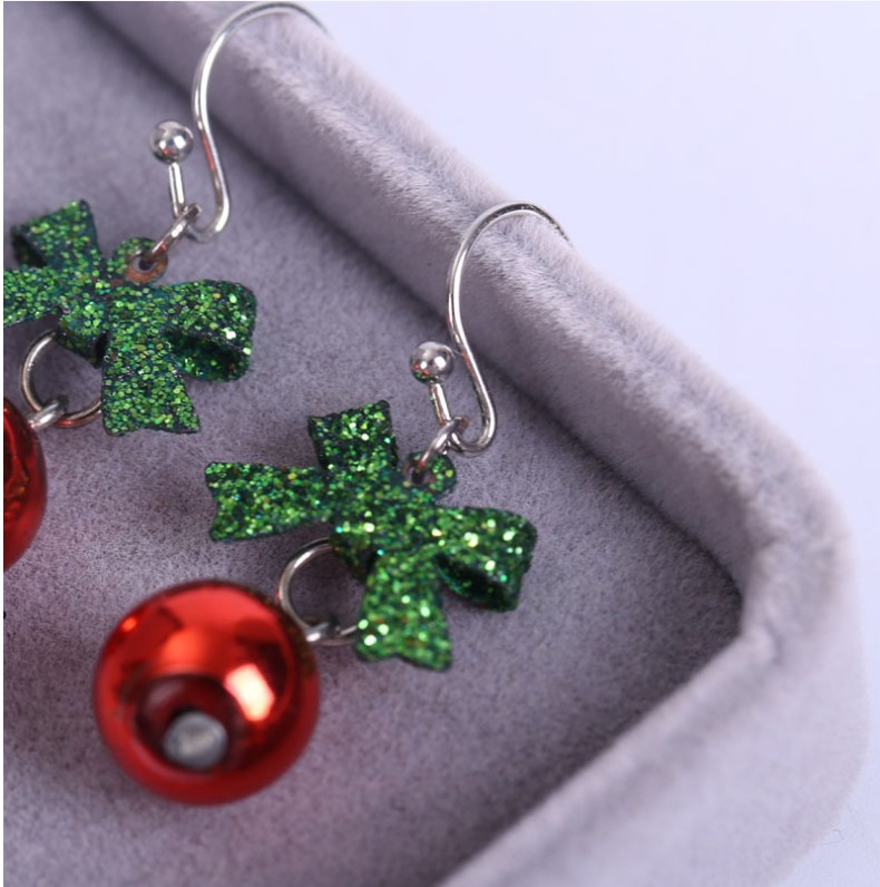 Fashion Cute Sweet Glitter Bow Red Bead Alloy Earrings display picture 3
