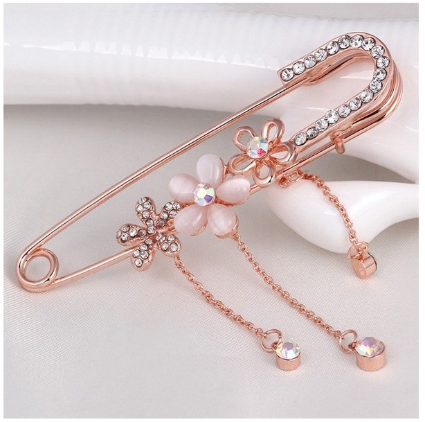 Fashion Sweet Diamond-embedded Opal Flower Shaped Tassel Brooch Women's display picture 3