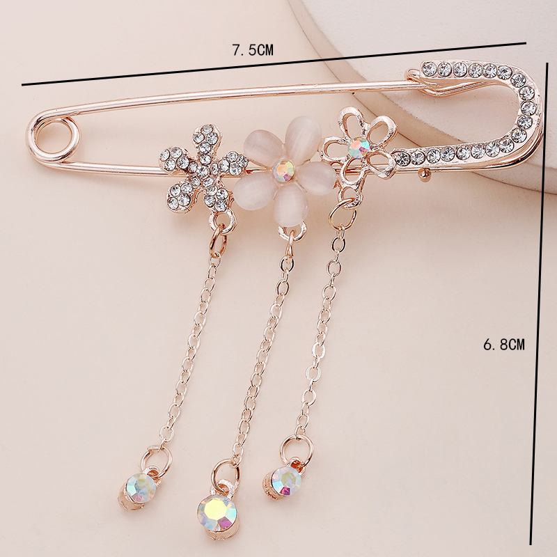 Fashion Sweet Diamond-embedded Opal Flower Shaped Tassel Brooch Women's display picture 7