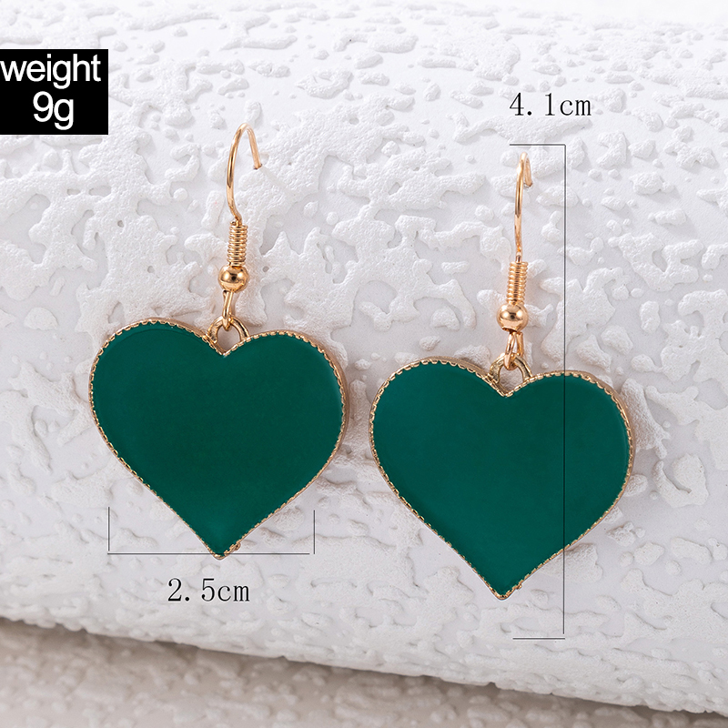 Simple Style Green Dripping Oil Heart Geometric Alloy Pendant Earrings display picture 1
