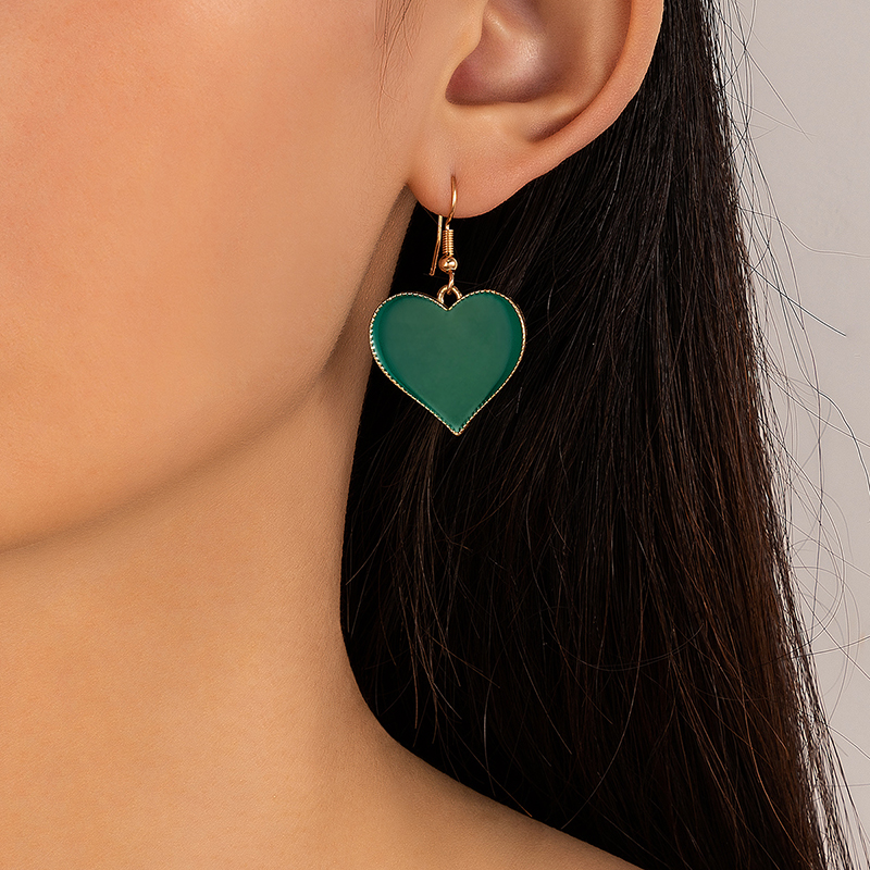 Simple Style Vert Dripping Huile Coeur Géométrique Alliage Pendentif Boucles D'oreilles display picture 2