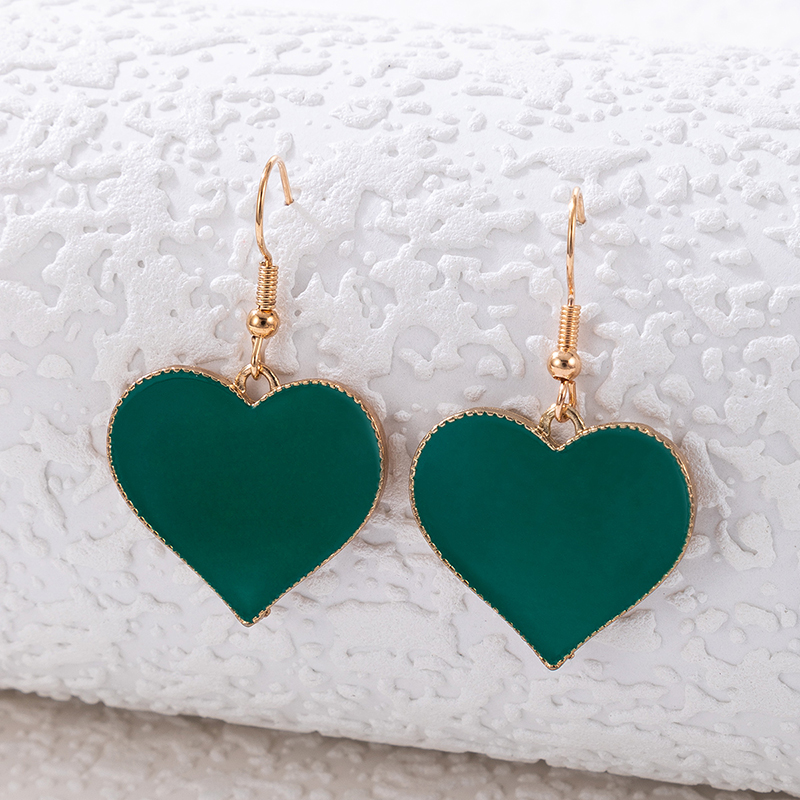 Simple Style Green Dripping Oil Heart Geometric Alloy Pendant Earrings display picture 4