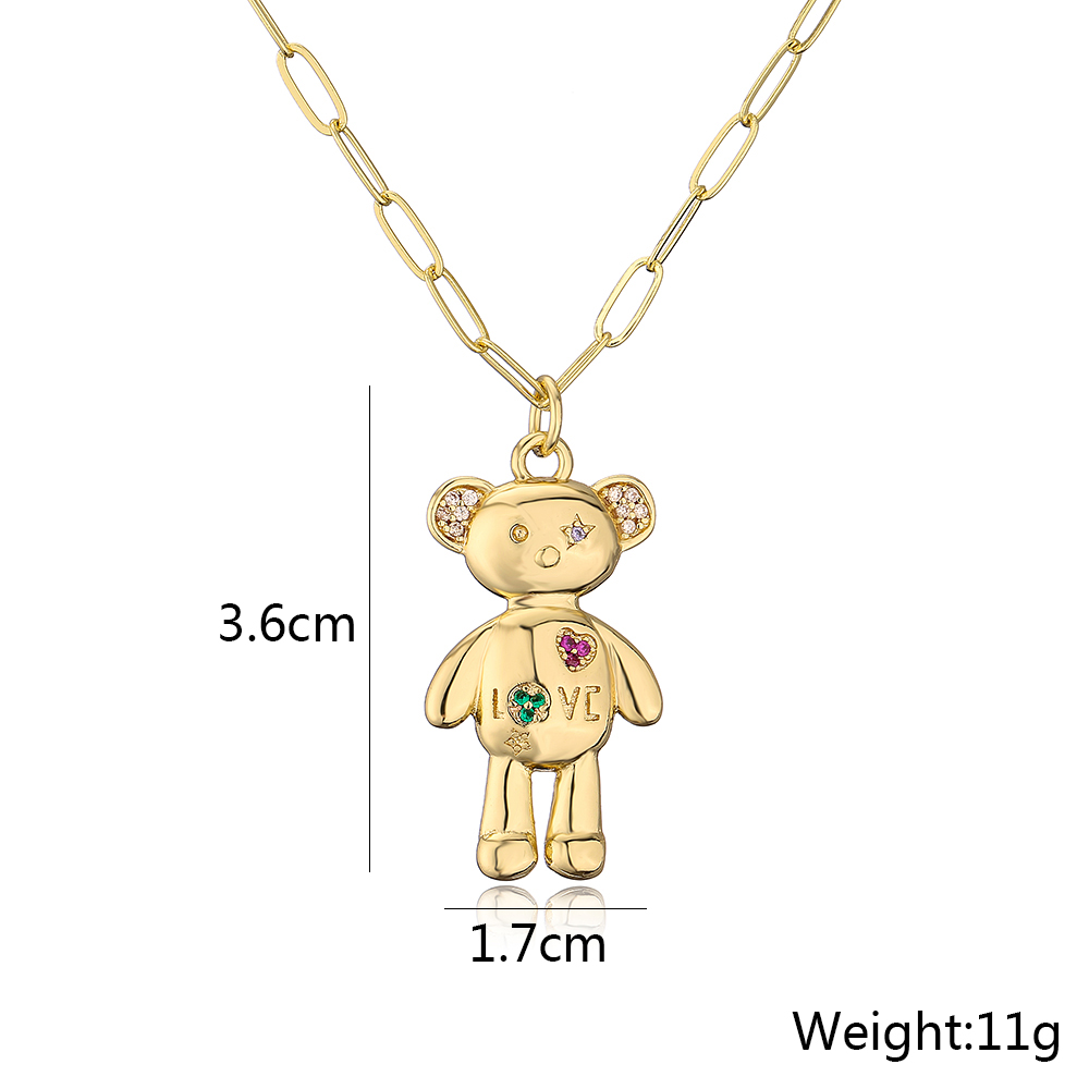 Fashion Cute Bear Moon Pendant Plating 18k Gold Micro Inlaid Zircon Copper Necklace display picture 4
