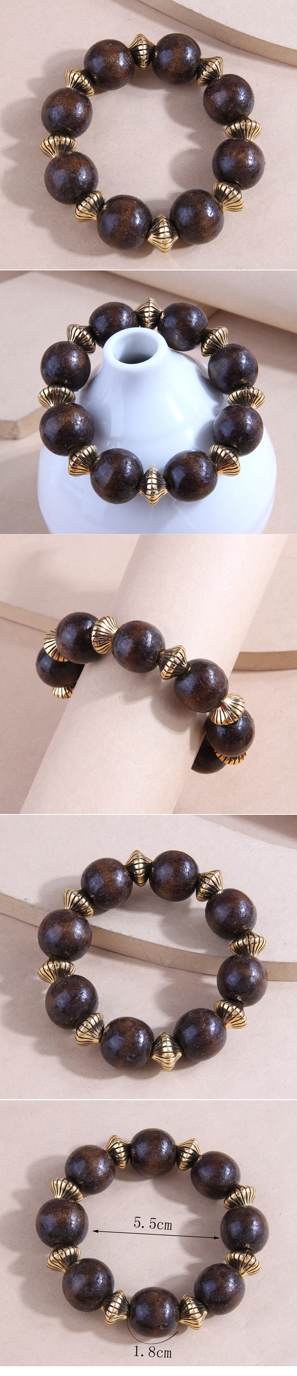 New Fashion Metal Decor Wooden Ball Exaggerated Bracelet display picture 1
