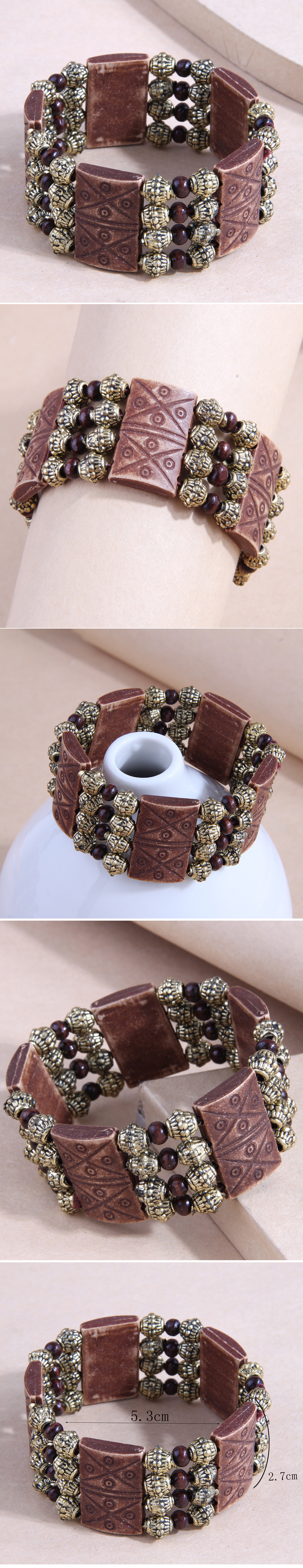 Fashion Bohemian National Style Wooden Simple Wide Bracelet display picture 1
