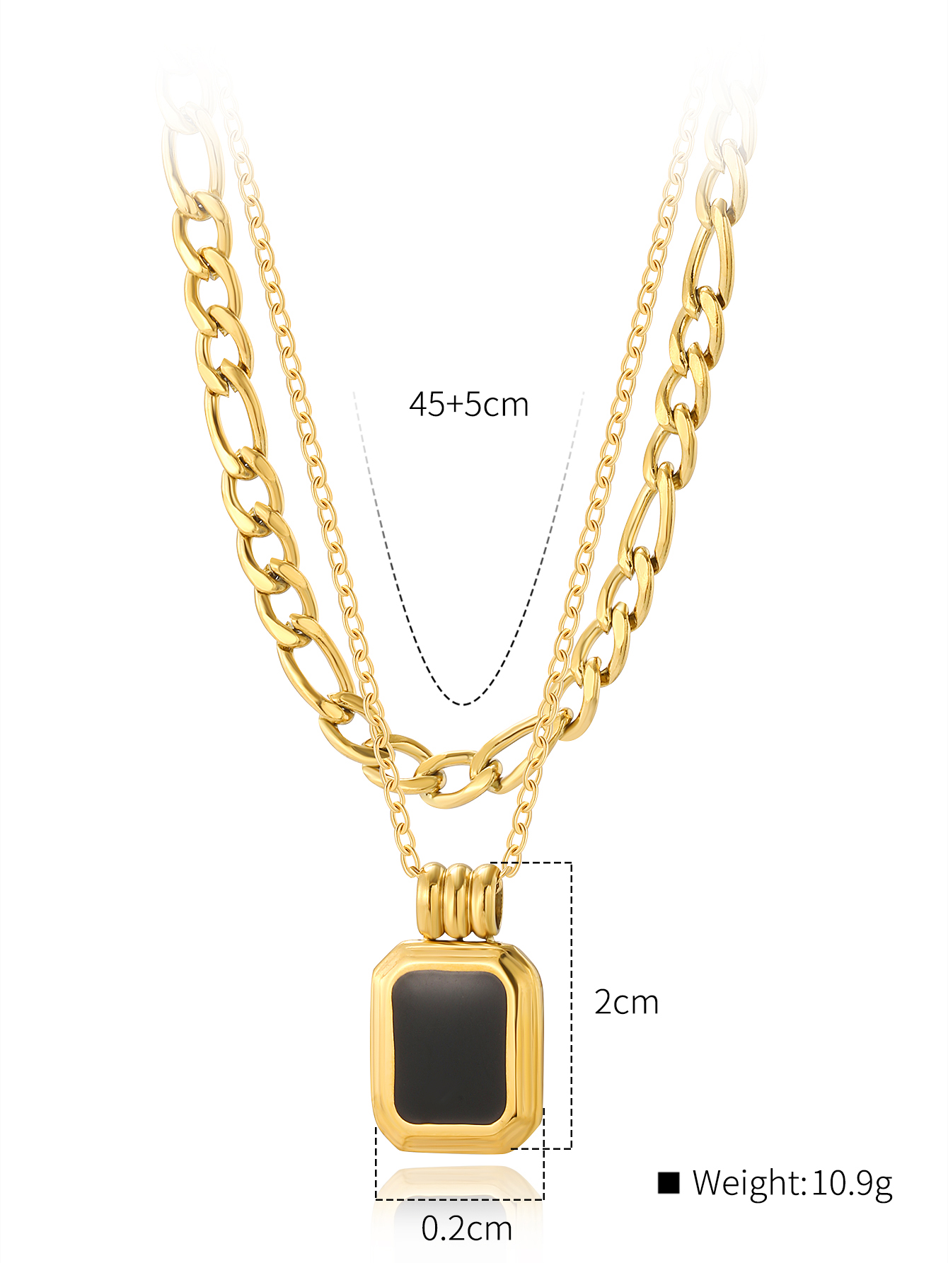 2022 New Style Stainless Steel 18k Gold Plating Black Oil Dripping Pendant Double-layer Necklace display picture 2