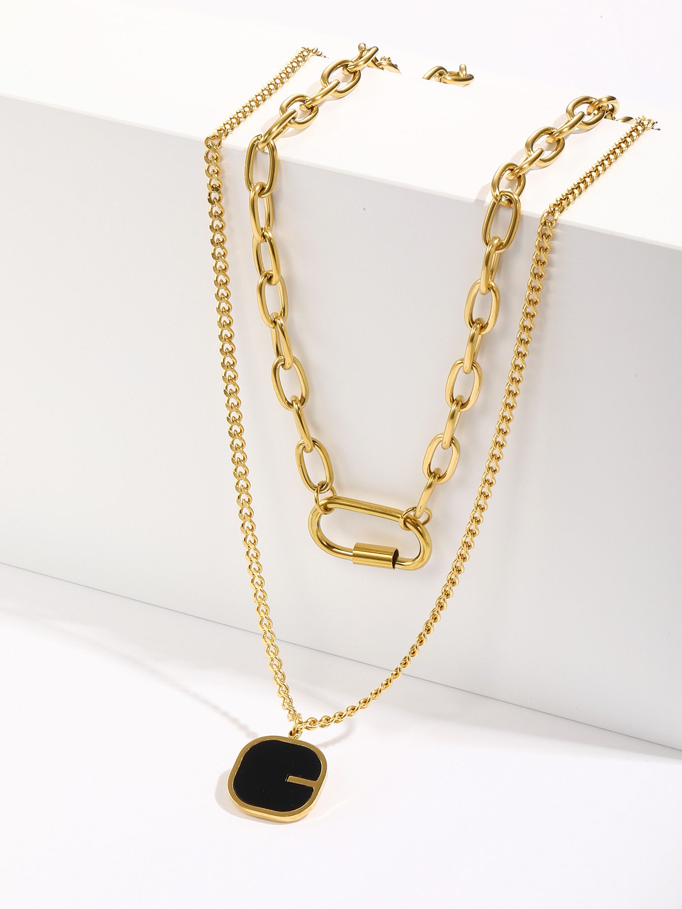 Collar De Goteo De Aceite Negro Chapado En Oro De 18k De Acero Inoxidable De Moda display picture 1