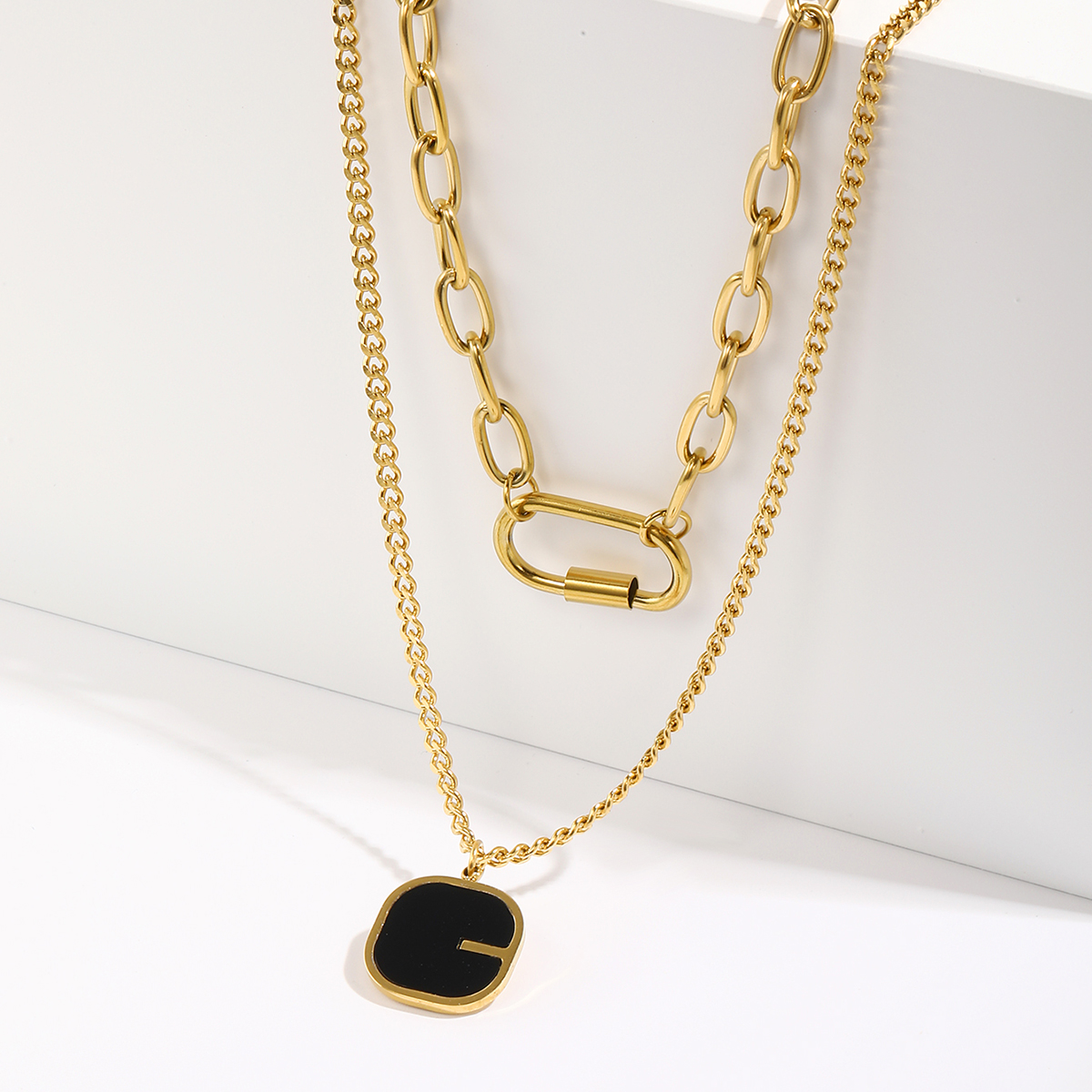 Collar De Goteo De Aceite Negro Chapado En Oro De 18k De Acero Inoxidable De Moda display picture 4