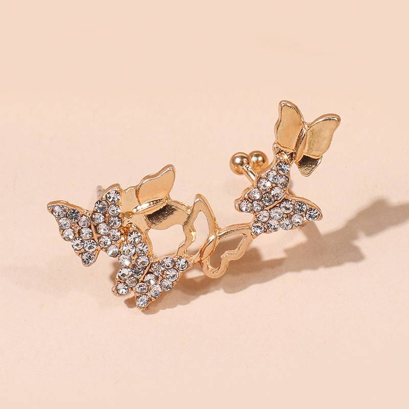 Fashion Full Diamond Asymmetric Butterfly Shaped Studs Earrings display picture 2
