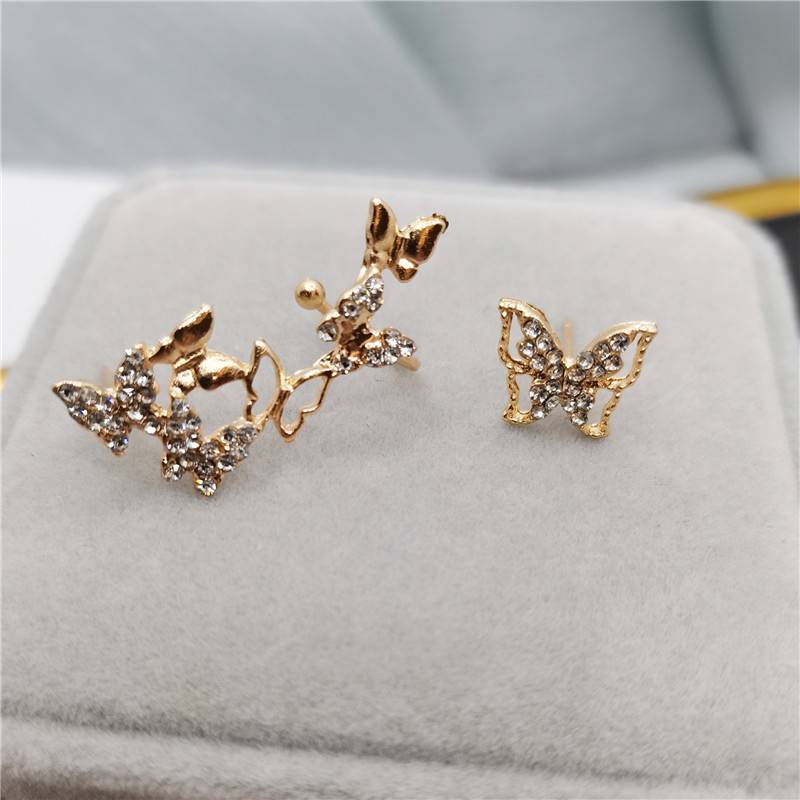 Fashion Full Diamond Asymmetric Butterfly Shaped Studs Earrings display picture 7
