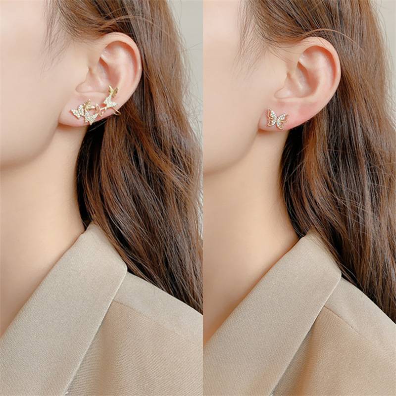 Fashion Full Diamond Asymmetric Butterfly Shaped Studs Earrings display picture 8
