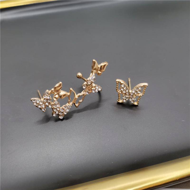 Fashion Full Diamond Asymmetric Butterfly Shaped Studs Earrings display picture 9