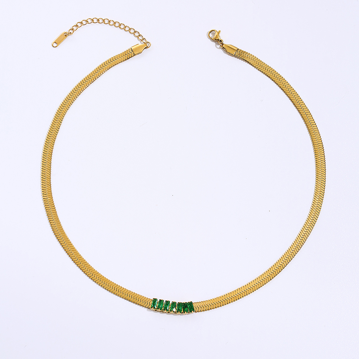 Fashion Golden Inlaid Green Zircon Stainless Steel Thick Necklace display picture 2