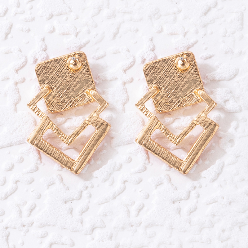New Style Multi-layer Red Square Inlaid Diamond Dripping Oil Stud Earrings display picture 6