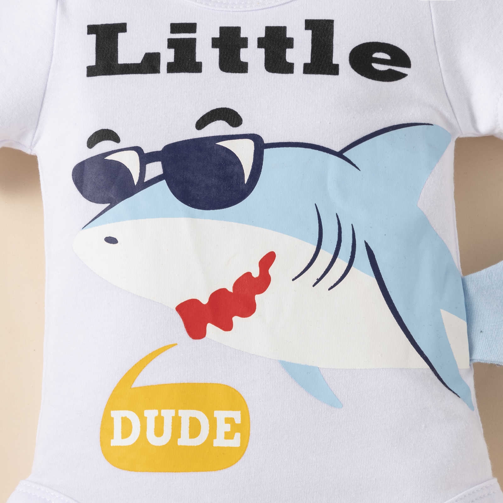 Mode Baby Kurzarm Brief Shark Print Romper Jungen Drei-stück Anzug display picture 5