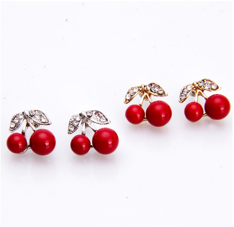 Fashion Sweet Cute Fruit Shaped Inlay Diamond Cherry Earrings display picture 2