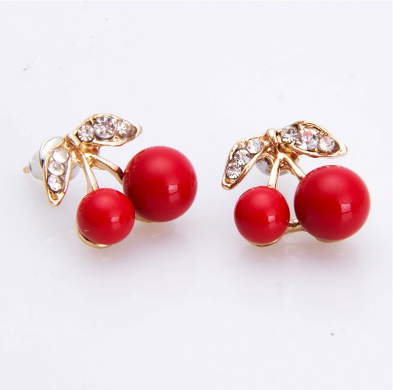Fashion Sweet Cute Fruit Shaped Inlay Diamond Cherry Earrings display picture 3