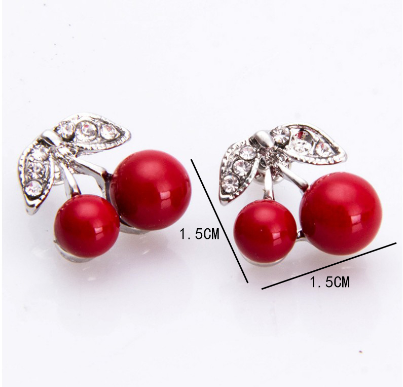 Fashion Sweet Cute Fruit Shaped Inlay Diamond Cherry Earrings display picture 4