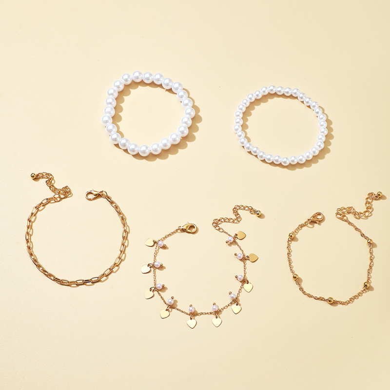 Nouveau Style Géométrique En Forme De Coeur Perlé Cinq-couche Bracelet display picture 2