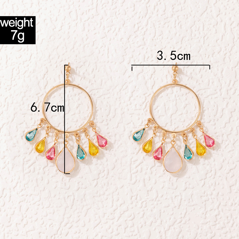 Ethnic Style Geometric Colorful Diamond Tassel Circle Pendant Earrings display picture 1