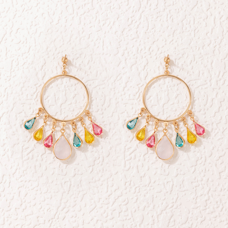 Ethnic Style Geometric Colorful Diamond Tassel Circle Pendant Earrings display picture 4