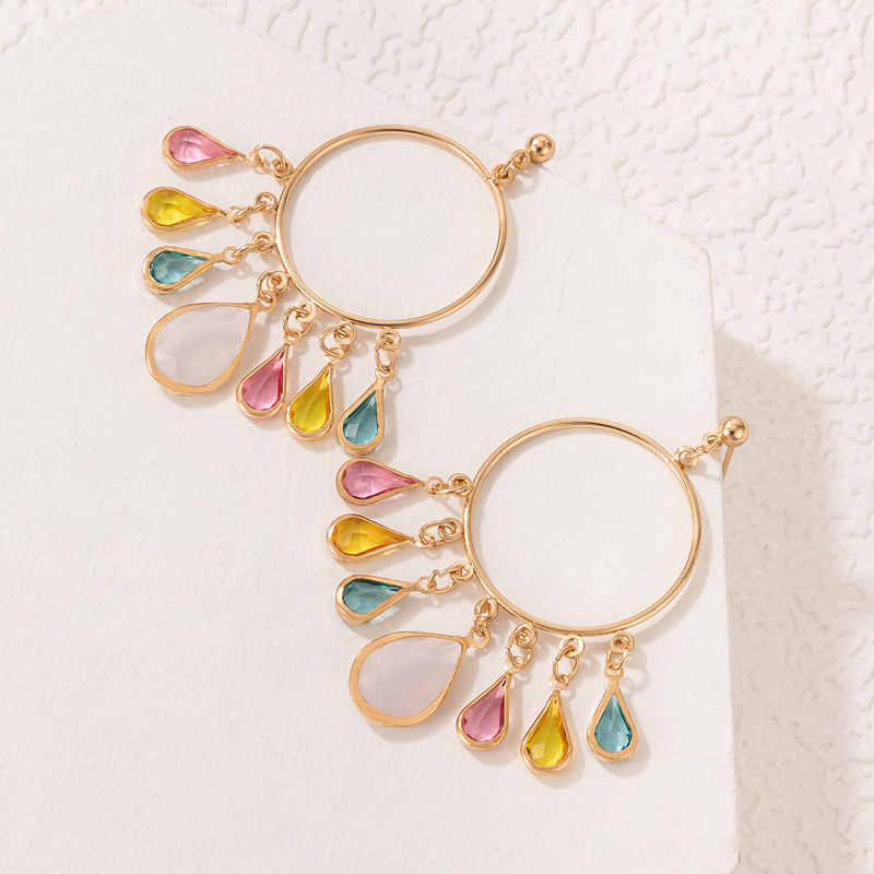 Ethnic Style Geometric Colorful Diamond Tassel Circle Pendant Earrings display picture 5