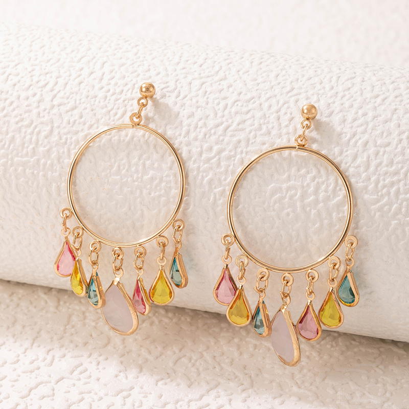 Ethnic Style Geometric Colorful Diamond Tassel Circle Pendant Earrings display picture 6