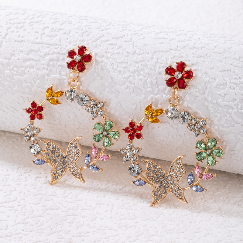 New Style Geometric Garland Colorful Flower Butterfly Rhinestone Earrings display picture 3