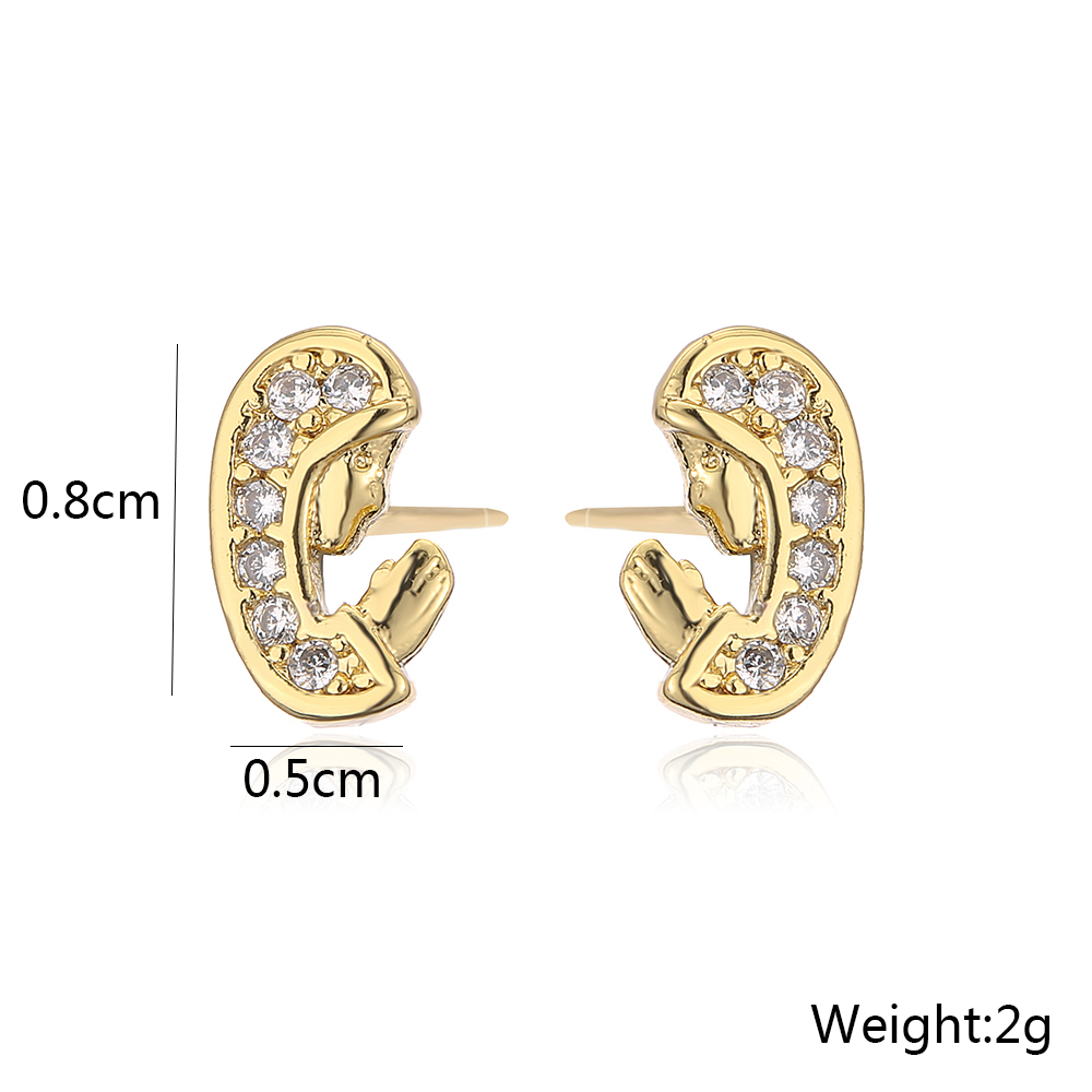 Fashion New Electroplating 18k Gold Micro Inlaid Zircon Goldfish Shape Copper Ear Stud Earrings display picture 4