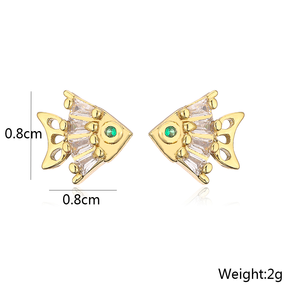 Fashion New Electroplating 18k Gold Micro Inlaid Zircon Goldfish Shape Copper Ear Stud Earrings display picture 5
