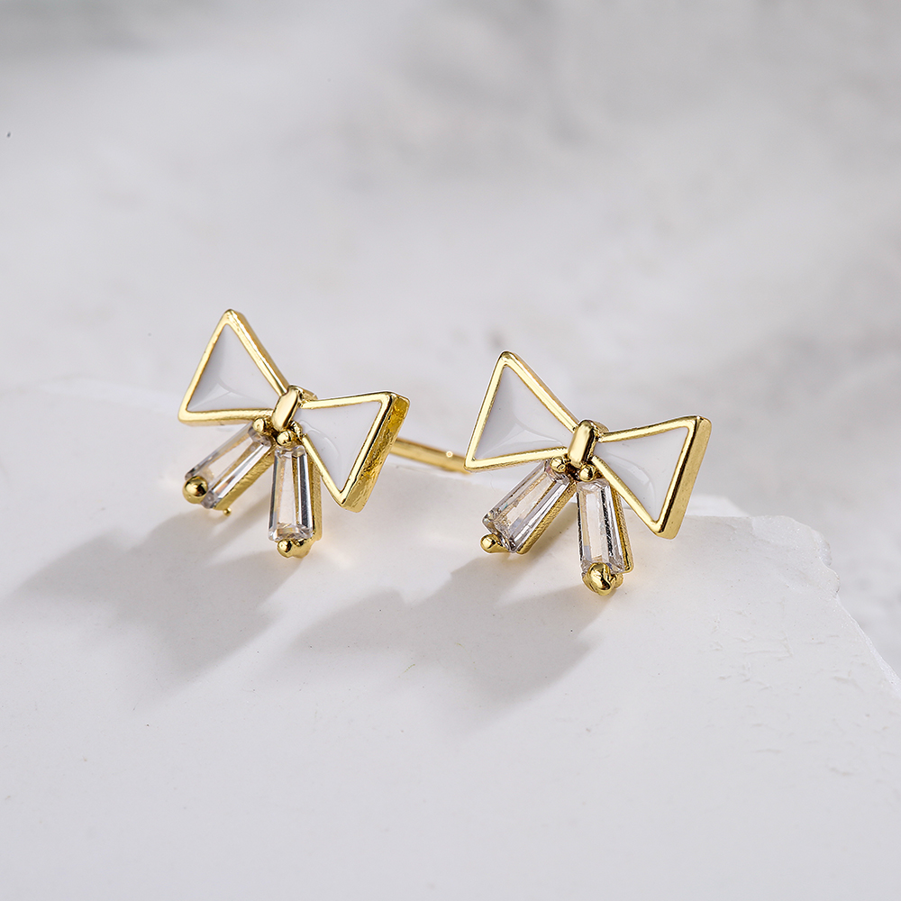 New Fashion Simple Bow Ear Stud Women's Micro Inlaid Zircon Dripping Copper Earrings display picture 2