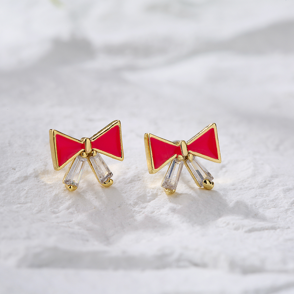 New Fashion Simple Bow Ear Stud Women's Micro Inlaid Zircon Dripping Copper Earrings display picture 3