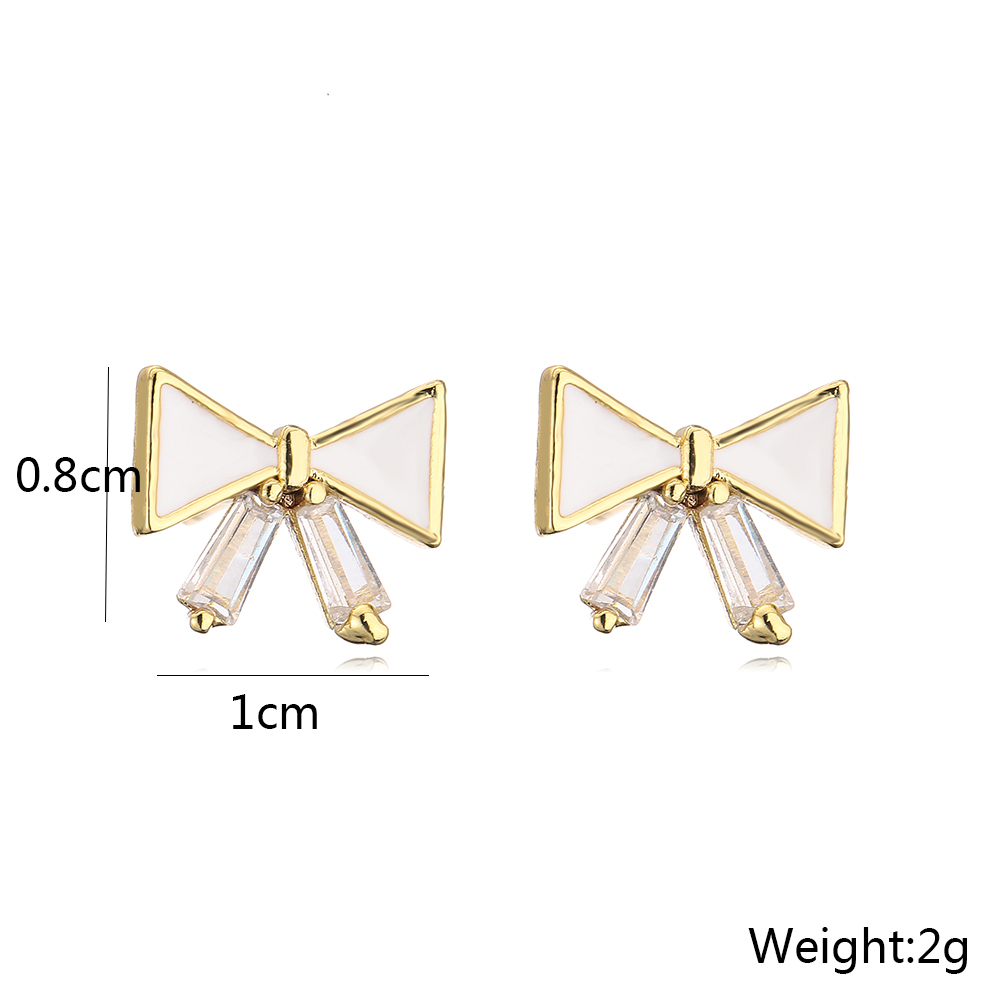 New Fashion Simple Bow Ear Stud Women's Micro Inlaid Zircon Dripping Copper Earrings display picture 4