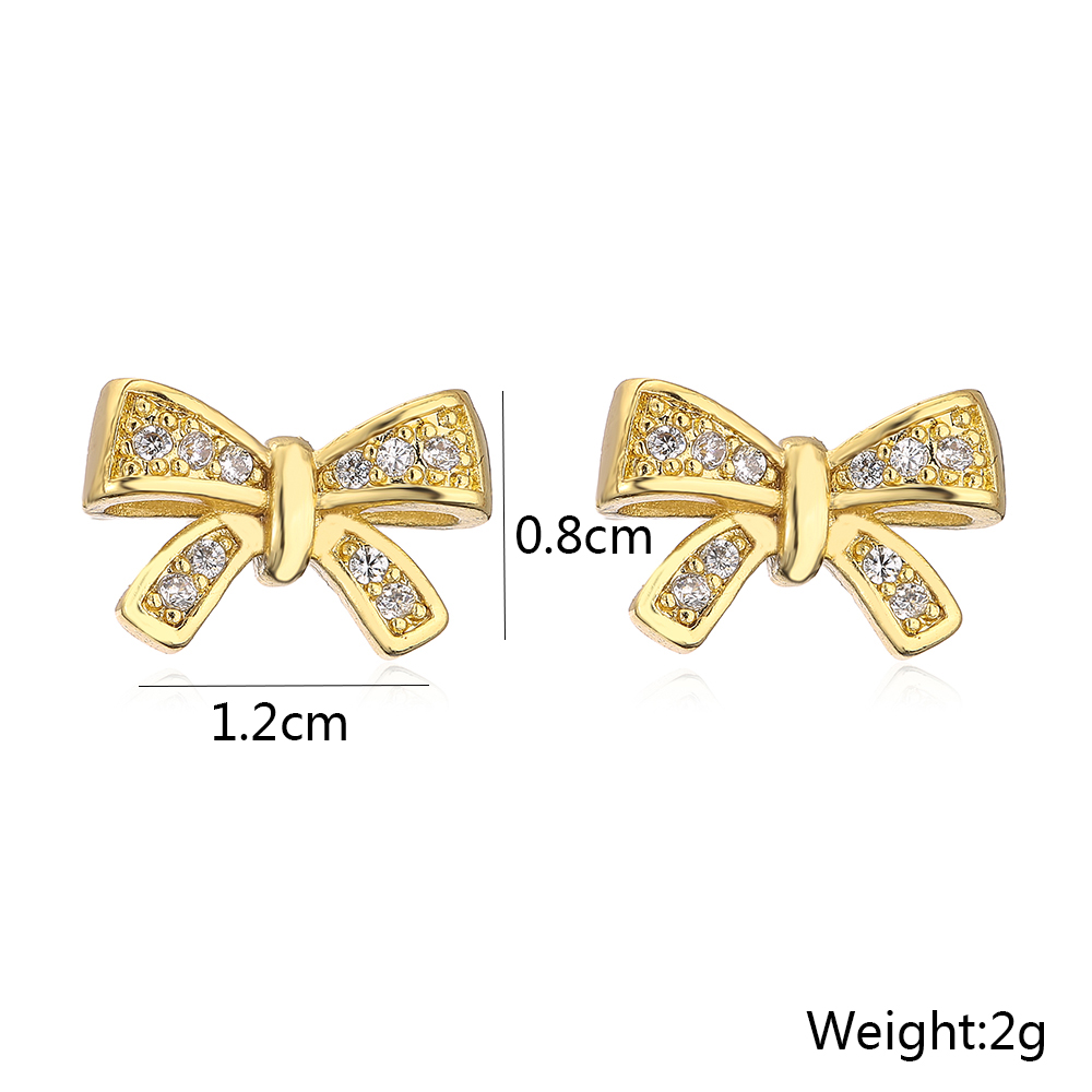 New Fashion Simple Bow Ear Stud Women's Micro Inlaid Zircon Dripping Copper Earrings display picture 5