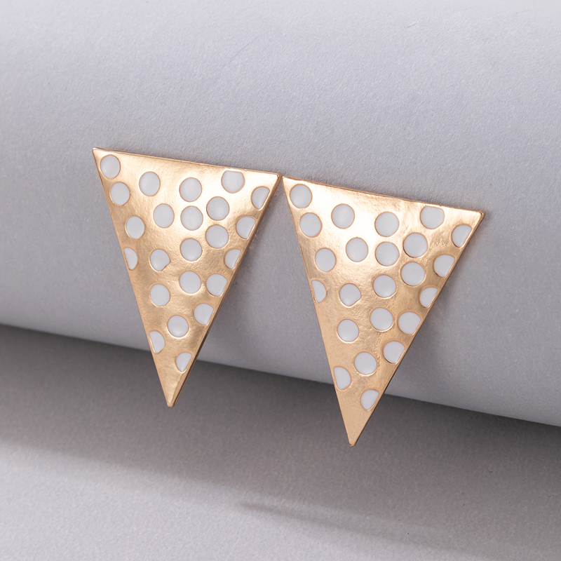 Fashion White Drop Oil Triangle Geometric Polka Dot Stud Earrings display picture 3