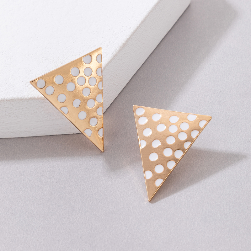 Fashion White Drop Oil Triangle Geometric Polka Dot Stud Earrings display picture 4